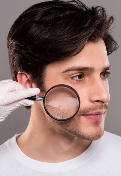 Junger Mann ach einer Behandlung zum Aknenarben entfernen
